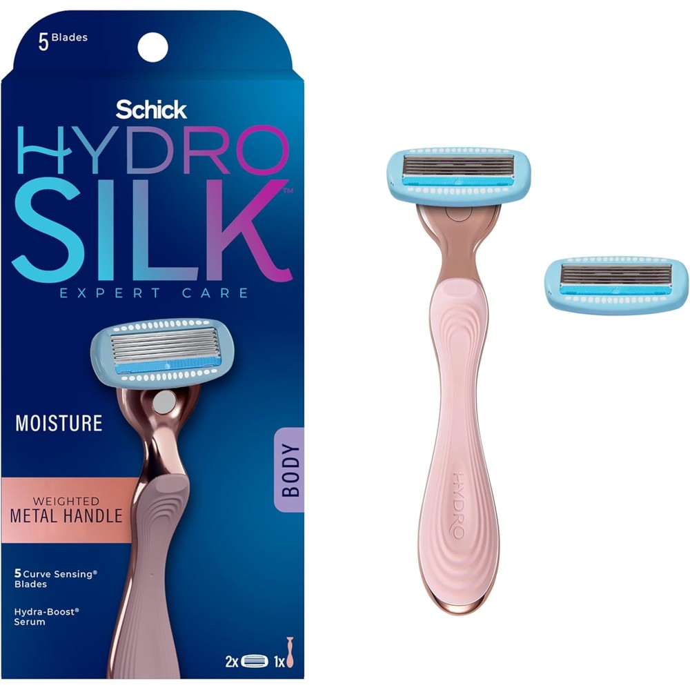Schick Hydro Silk Rose Gold Metal Razor for women front view premium packaging