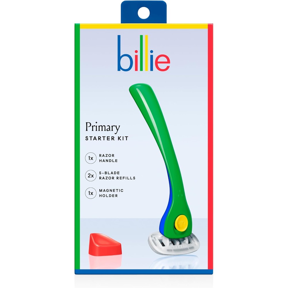 Billie Women's Razor Starter Kit Primary front view of packaging showcasing green handle and red magnetic holder