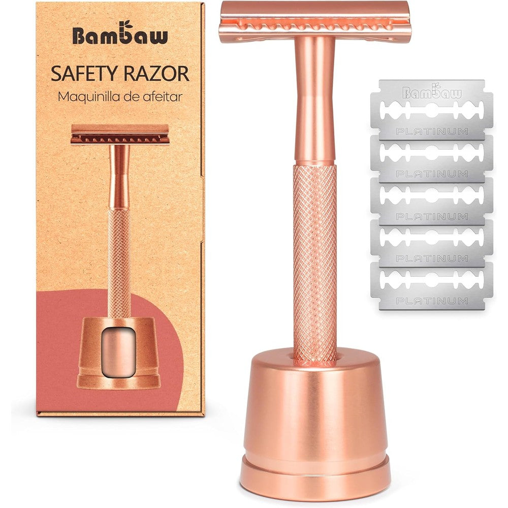 Bambaw Rose Gold Double Edge Safety Razor with matching stand