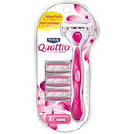 Schick Quattro for Women razor handle with four blade refills in packaging