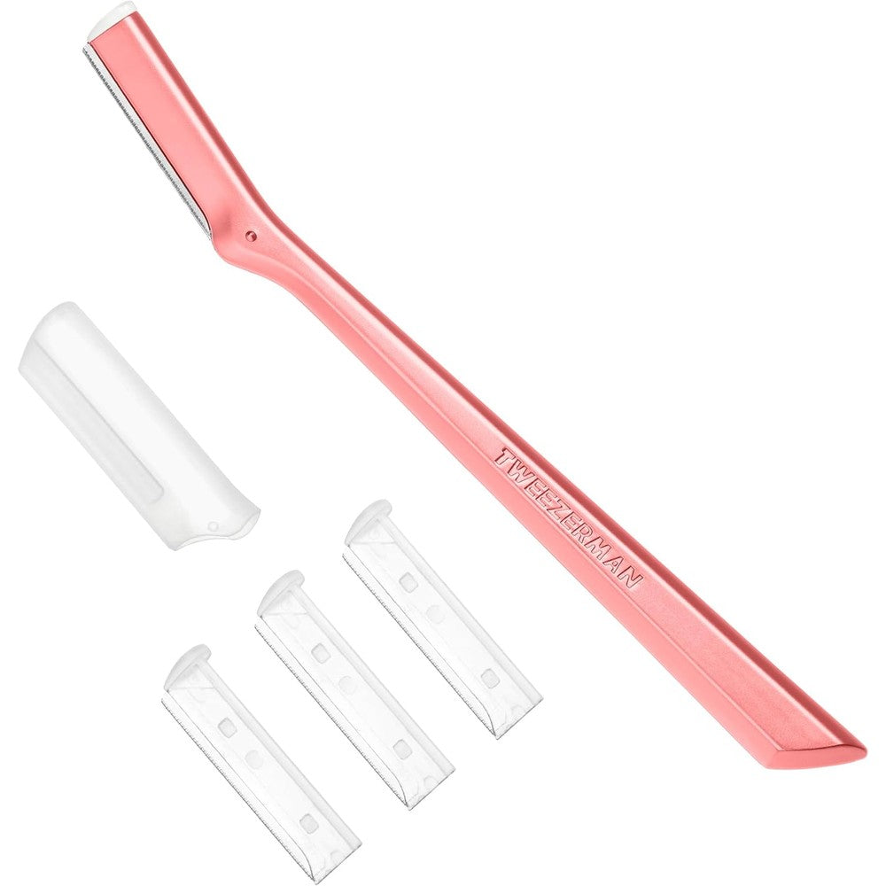 Tweezerman Exclusive Tea Rose Facial Razor front view showcasing the premium rose gold reusable handle
