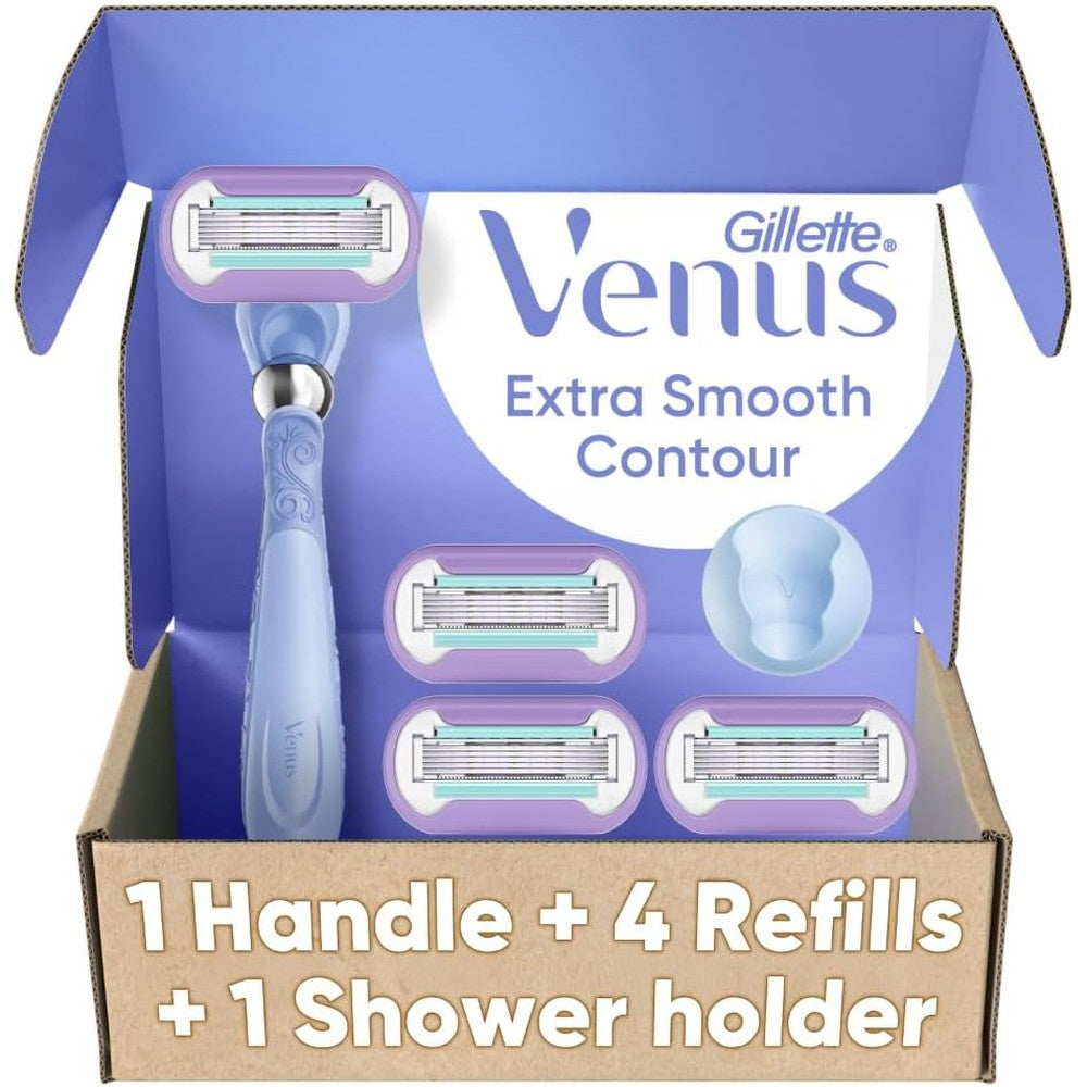 Gillette Venus Deluxe Smooth Swirl razor handle and 4 blade refills front view