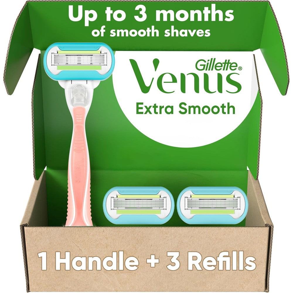 Gillette Venus Extra Smooth Pink Razor with handle and three refills