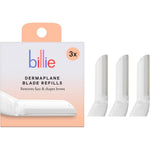 Billie Dermaplane Refill Blades 3 pack showing stainless steel edges for smooth skin