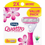 Schick Quattro Womens Razor Refills 8 count value pack front view showing the four blade cartridge design.