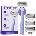 Flamingo women's shaving razor set in lilac package view