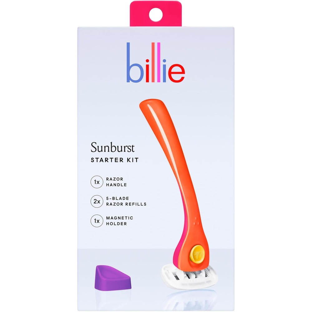 Billie women's razor shave kit in sunburst orange with magnetic wall holder