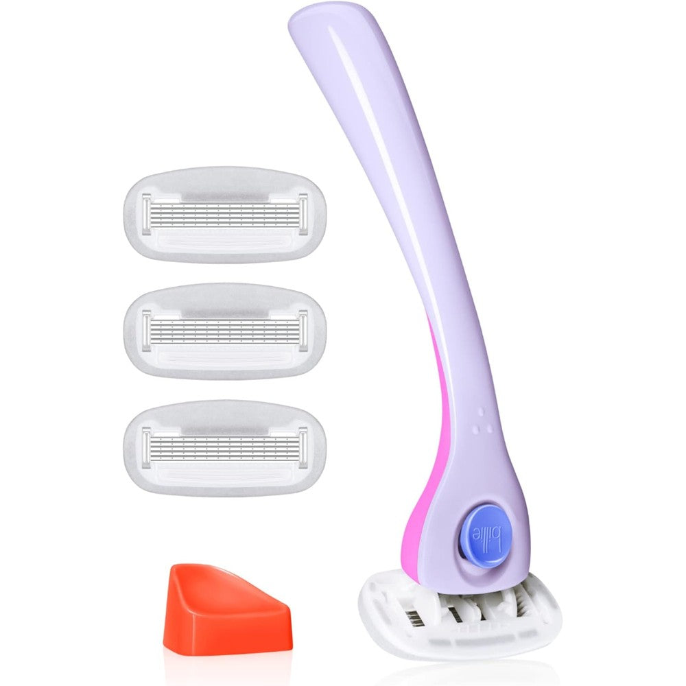 Billie razors for women shave kit in dream pop purple with four 5 blade refills and magnetic holder