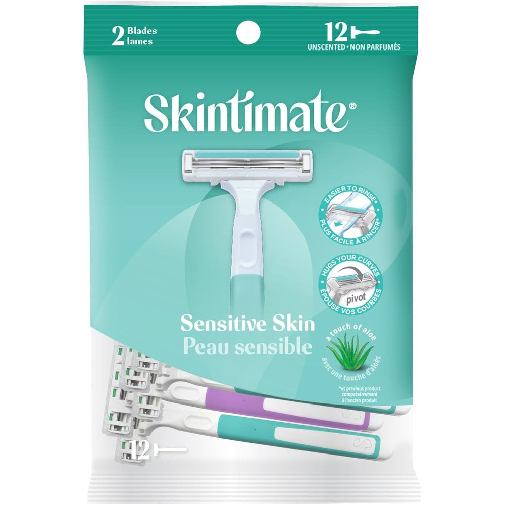 Skintimate Twin Blade Women's Disposable Razors 12 count pack front view