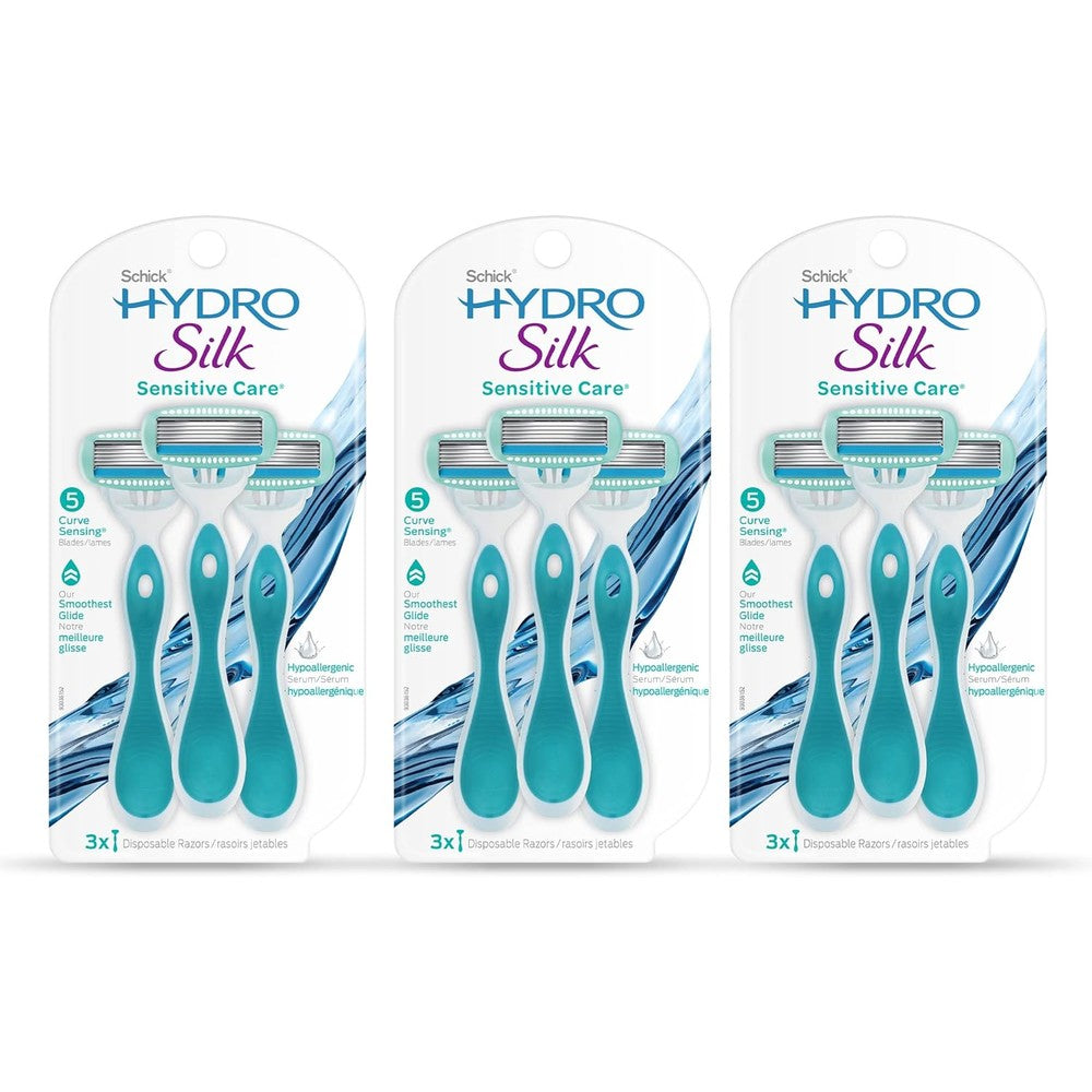 Schick Hydro Silk Sensitive Care Women's Disposable Razors 9 Count packaging front view