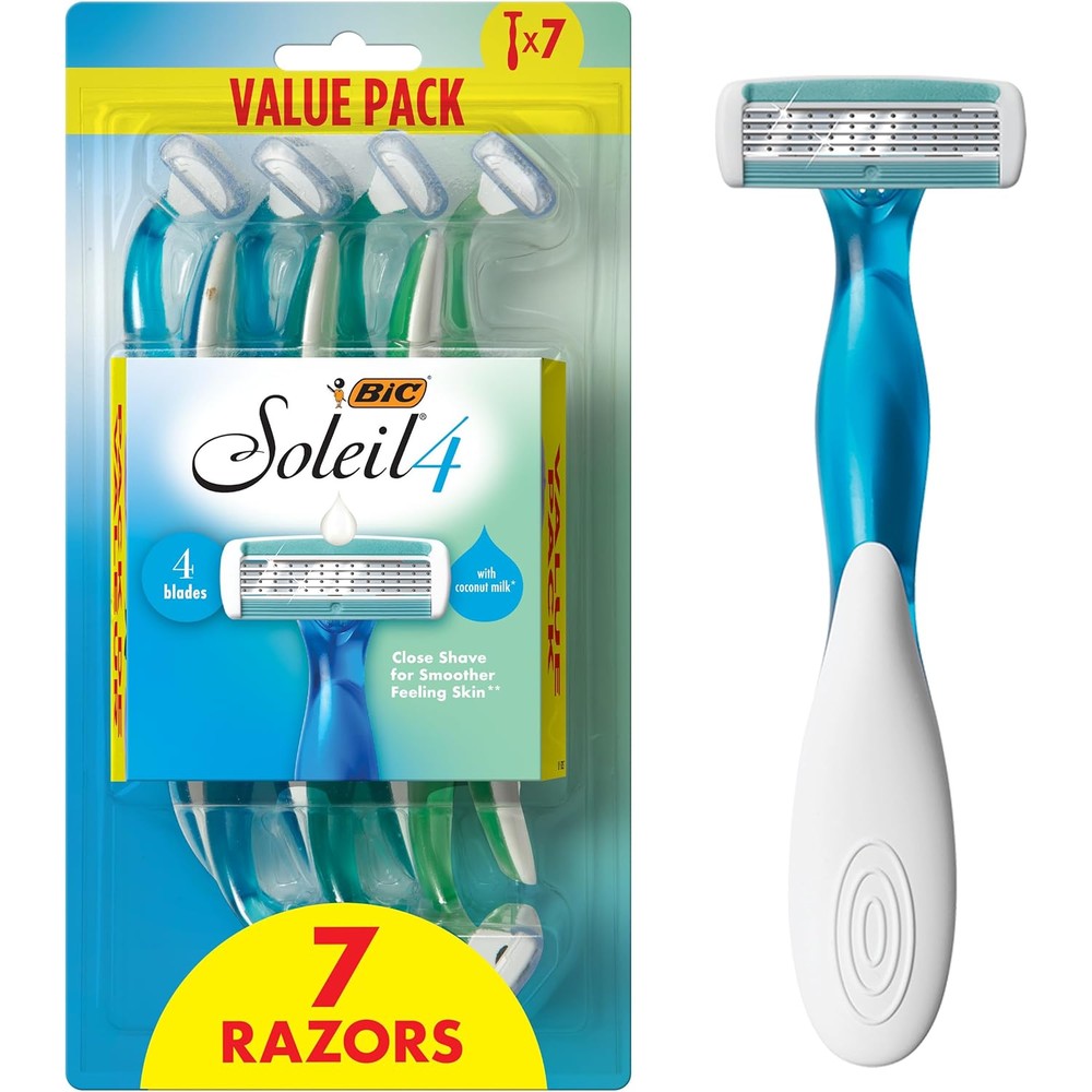 BIC Soleil 4 Women's Disposable Razors 7-pack front view for smooth body grooming.