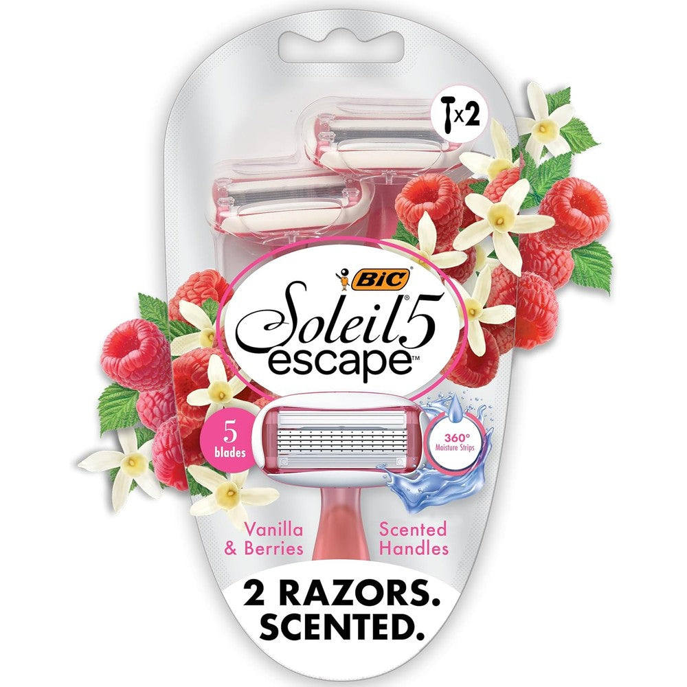 BIC Soleil 5 Escape Women's Disposable Razors 2 Pack front view close shave product