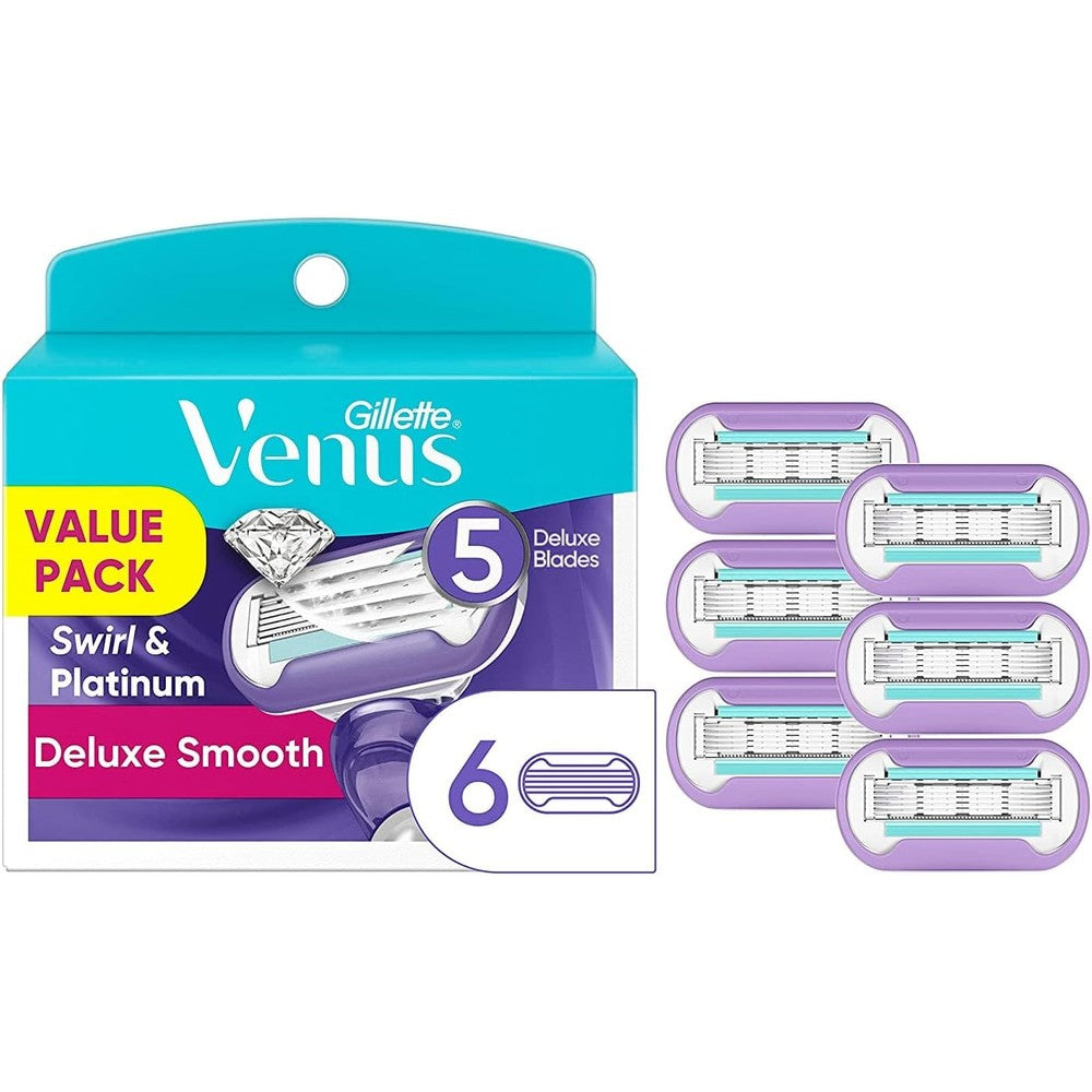 Gillette Venus Swirl women's razor and six count refill pack front view