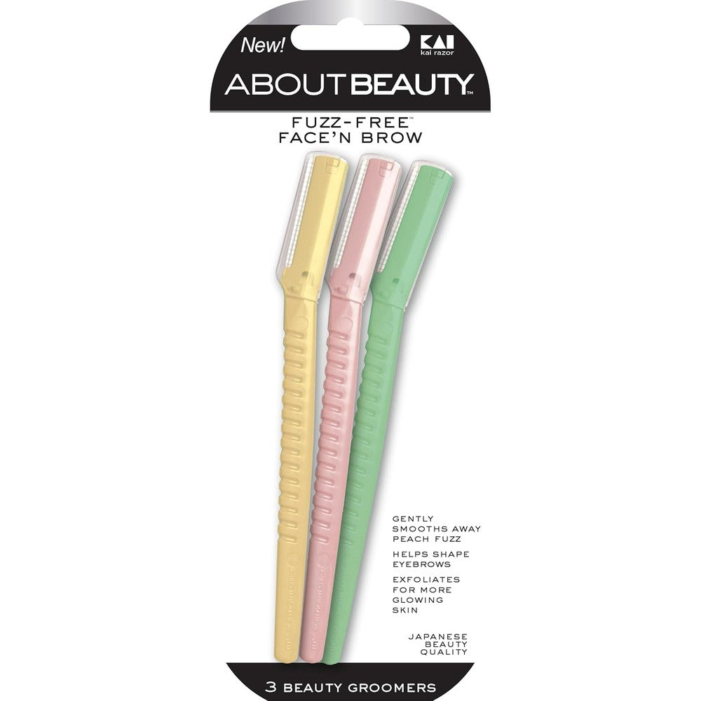 About Beauty Face N Brow grooming razors pack of 3 front view showing pastel colors