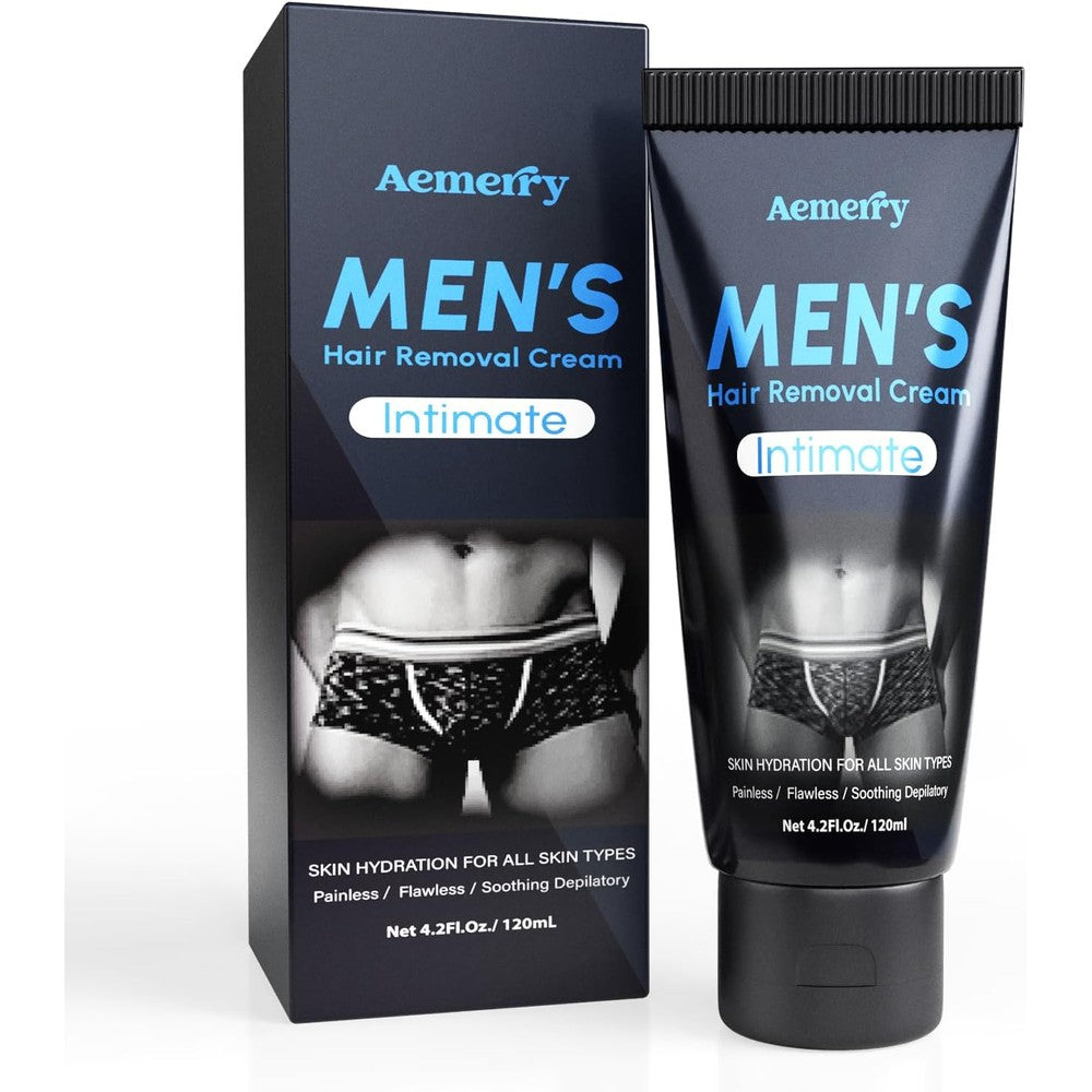 Aemerry Hair Removal Cream for Men front view tube packaging for manscaping
