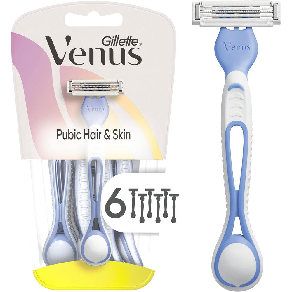 Gillette Venus Women's Disposable Razors for Pubic Hair and Skin 6 count pack front view