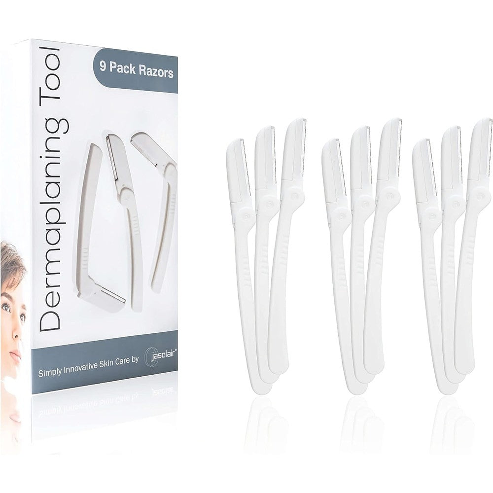 Jasclair Dermaplaning Facial Razor front view of the nine count packaging