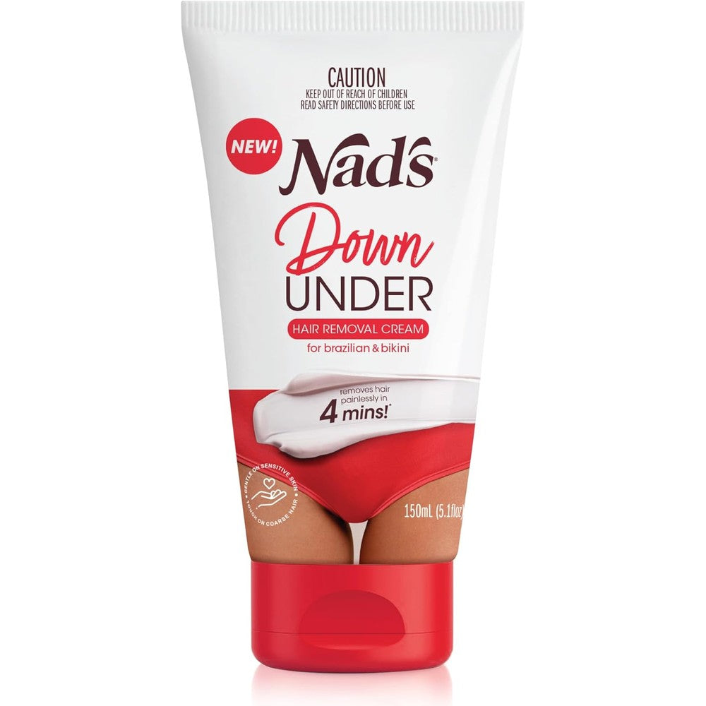 Nad's Down Under Cream for Women 150 ml front view packaging showing authentic intimate hair removal tube.