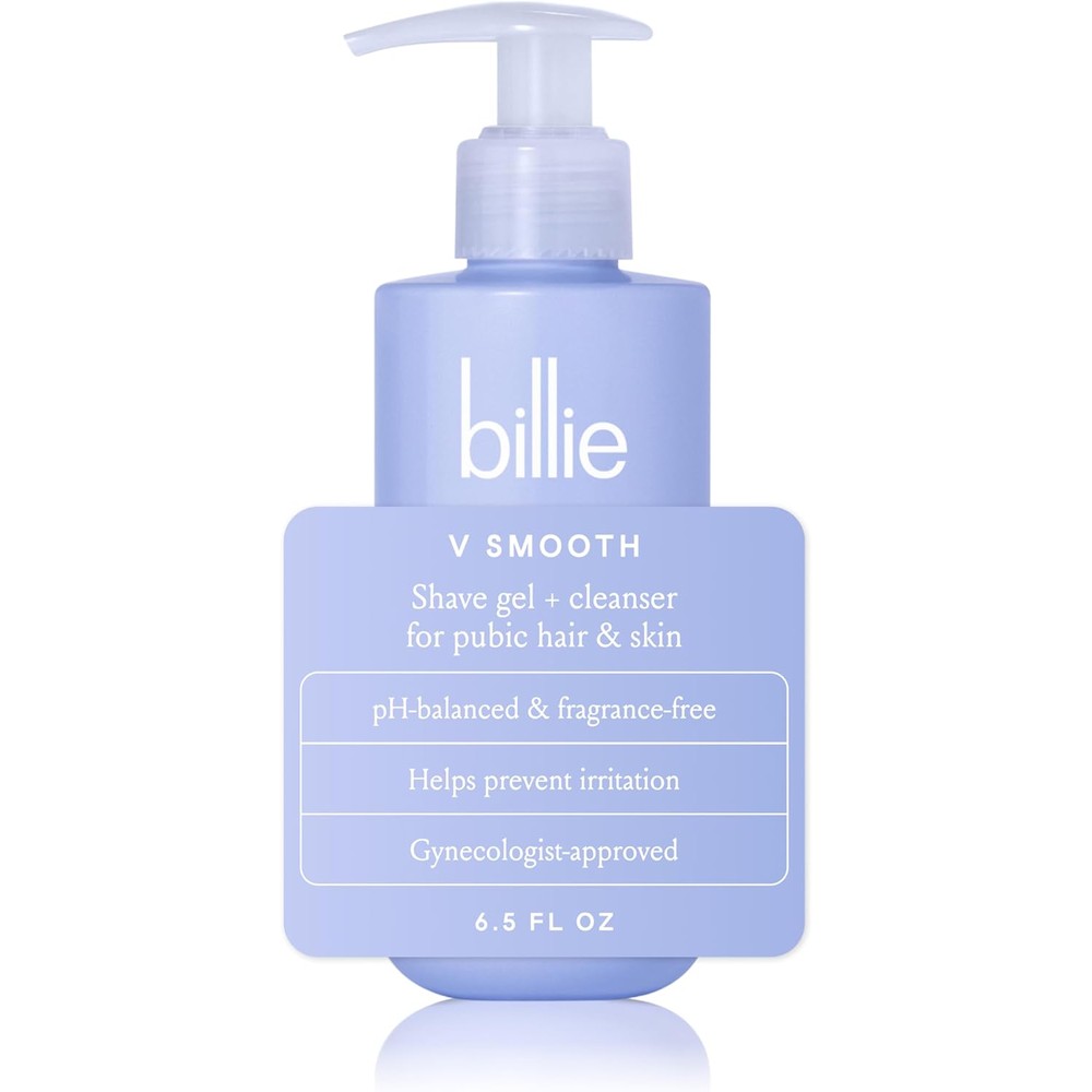 Billie V smooth shave gel and intimate cleanser bottle for pubic hair for females