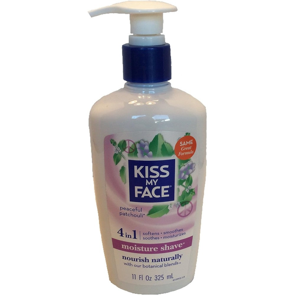 Kiss My Face Peaceful Patchouli Moisture Shave eleven fluid ounce bottle front view