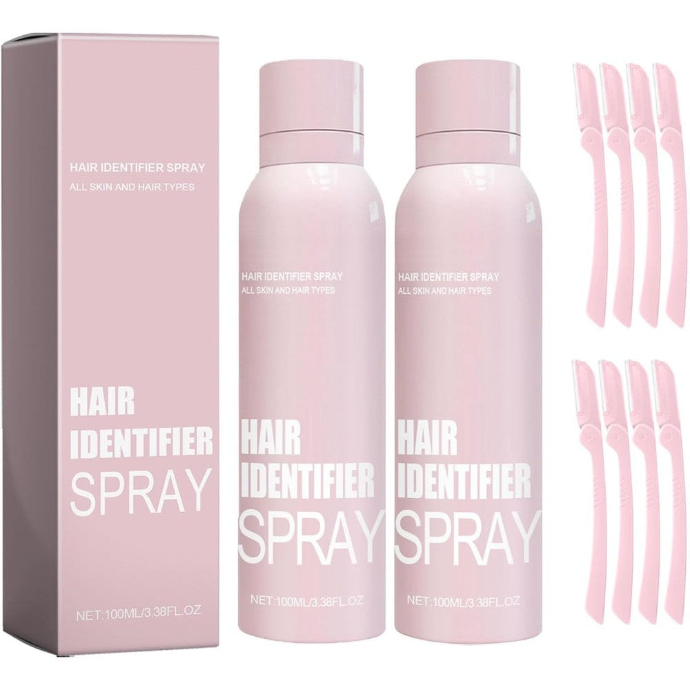 AGARO hair identifier spray and dermaplaning kit front view showing the hundred milliliter bottle and precision razors.