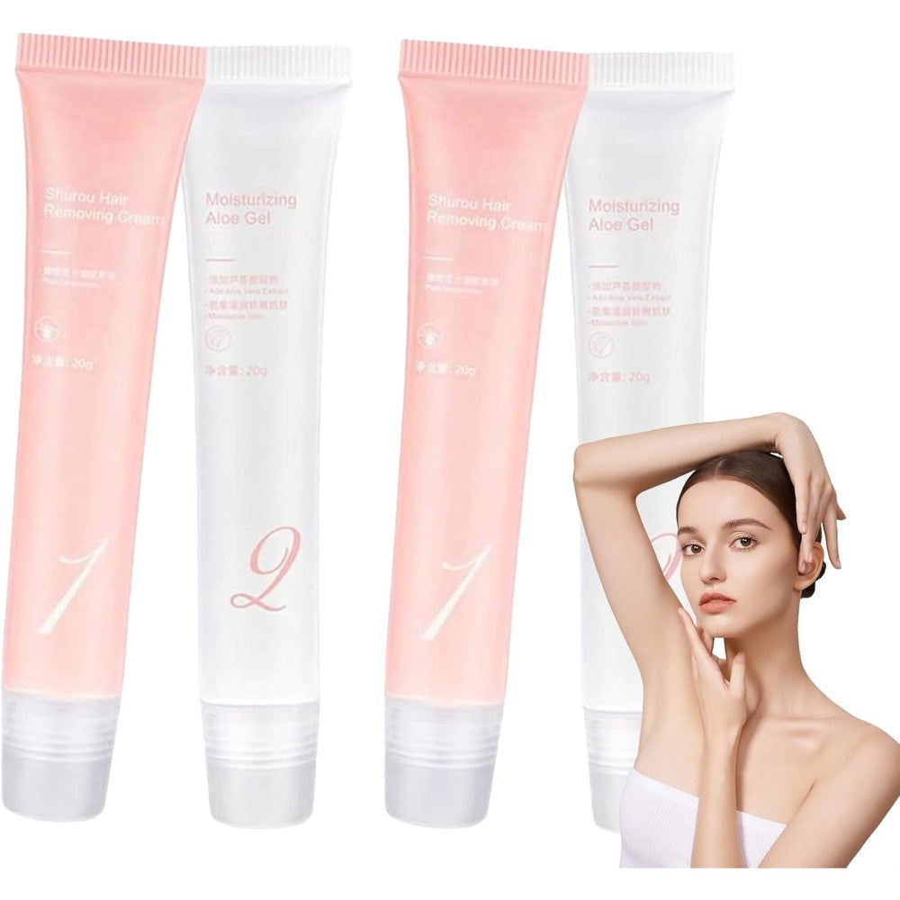 Baysea Auures hair removal cream kit front view showing depilatory tube and aloe gel.