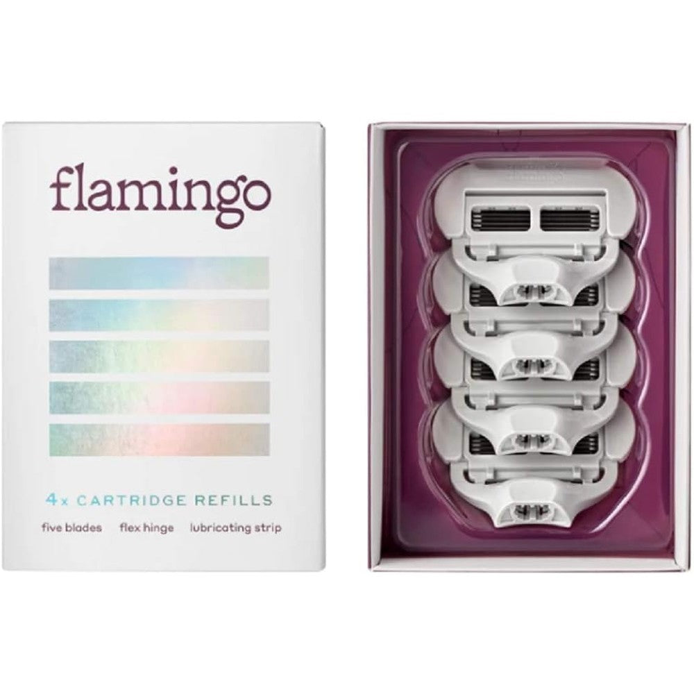 Flamingo Women's Razor Blade Refill Four Pack front view showing genuine imported packaging.