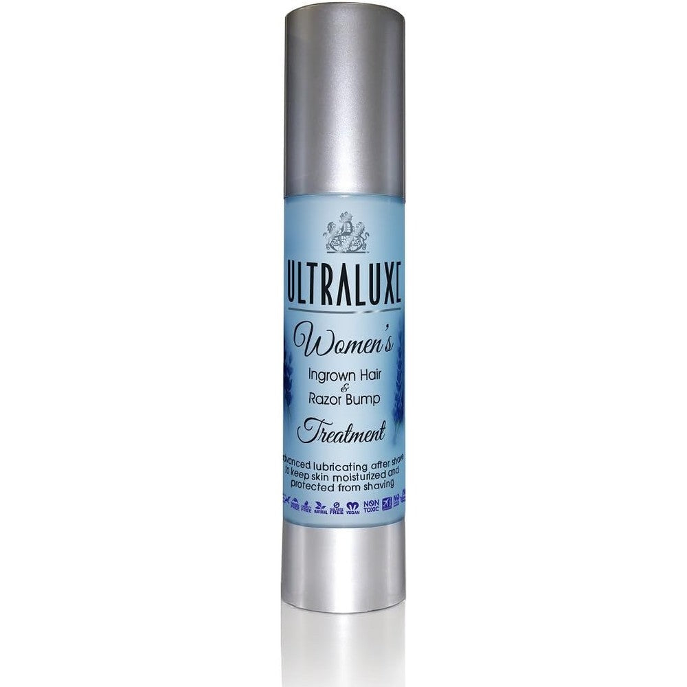 UltraLuxe Skin Care Women's Ingrown Hair and Razor Bump Treatment 1.75 Ounce bottle front view for post-shave skincare