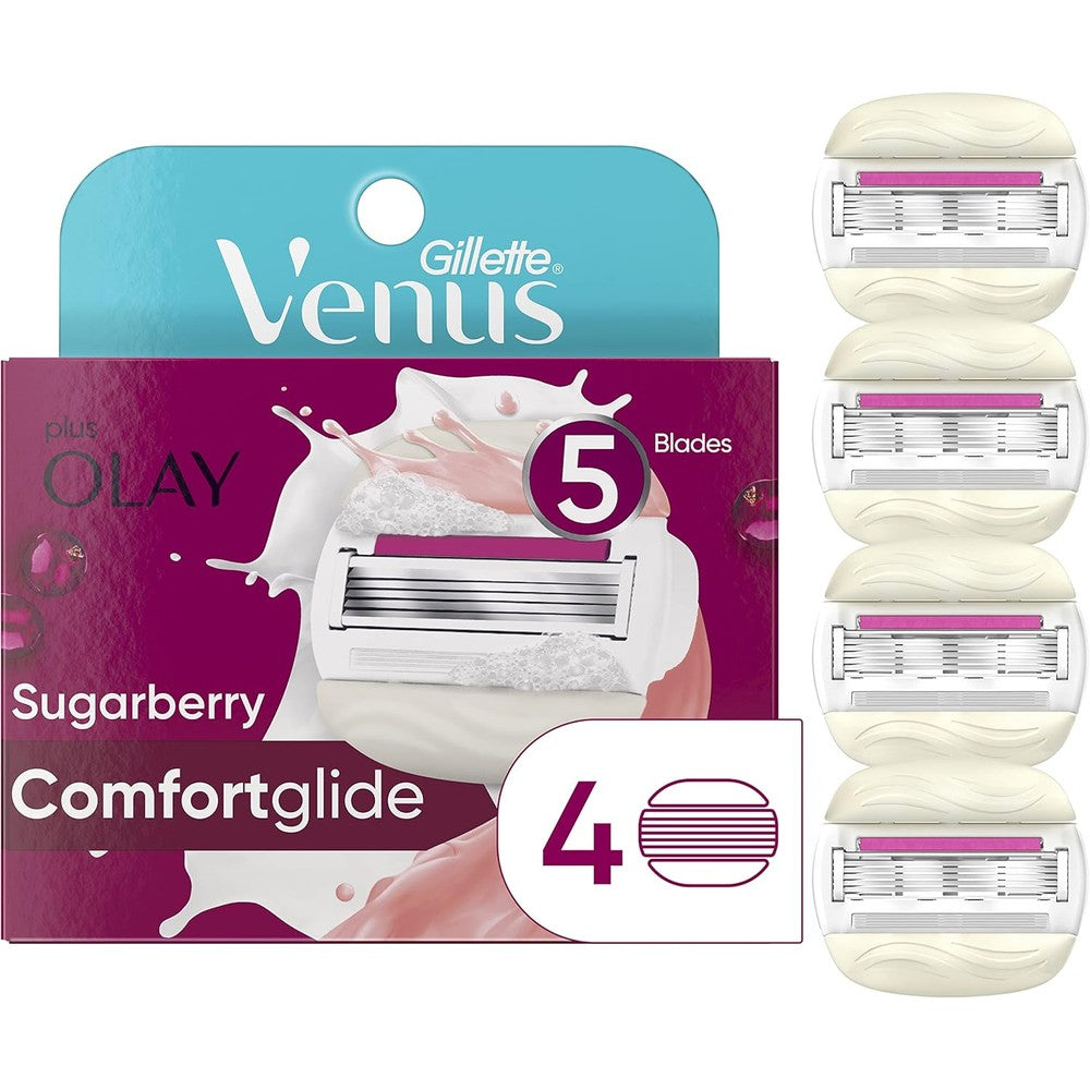 Gillette Venus ComfortGlide plus Olay Sugarberry razor refills front packaging view