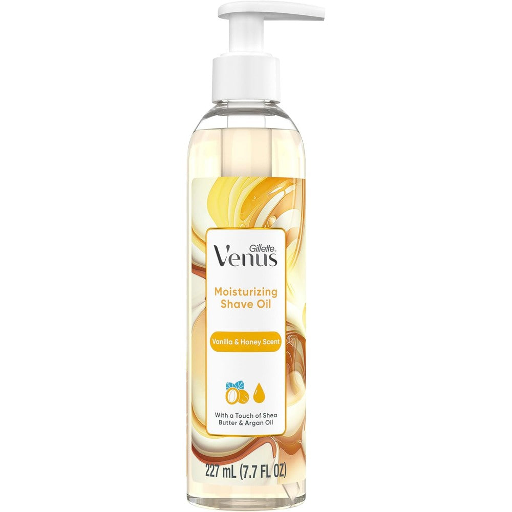 Gillette Venus Moisturizing Shave Oil front view bottle on plain background