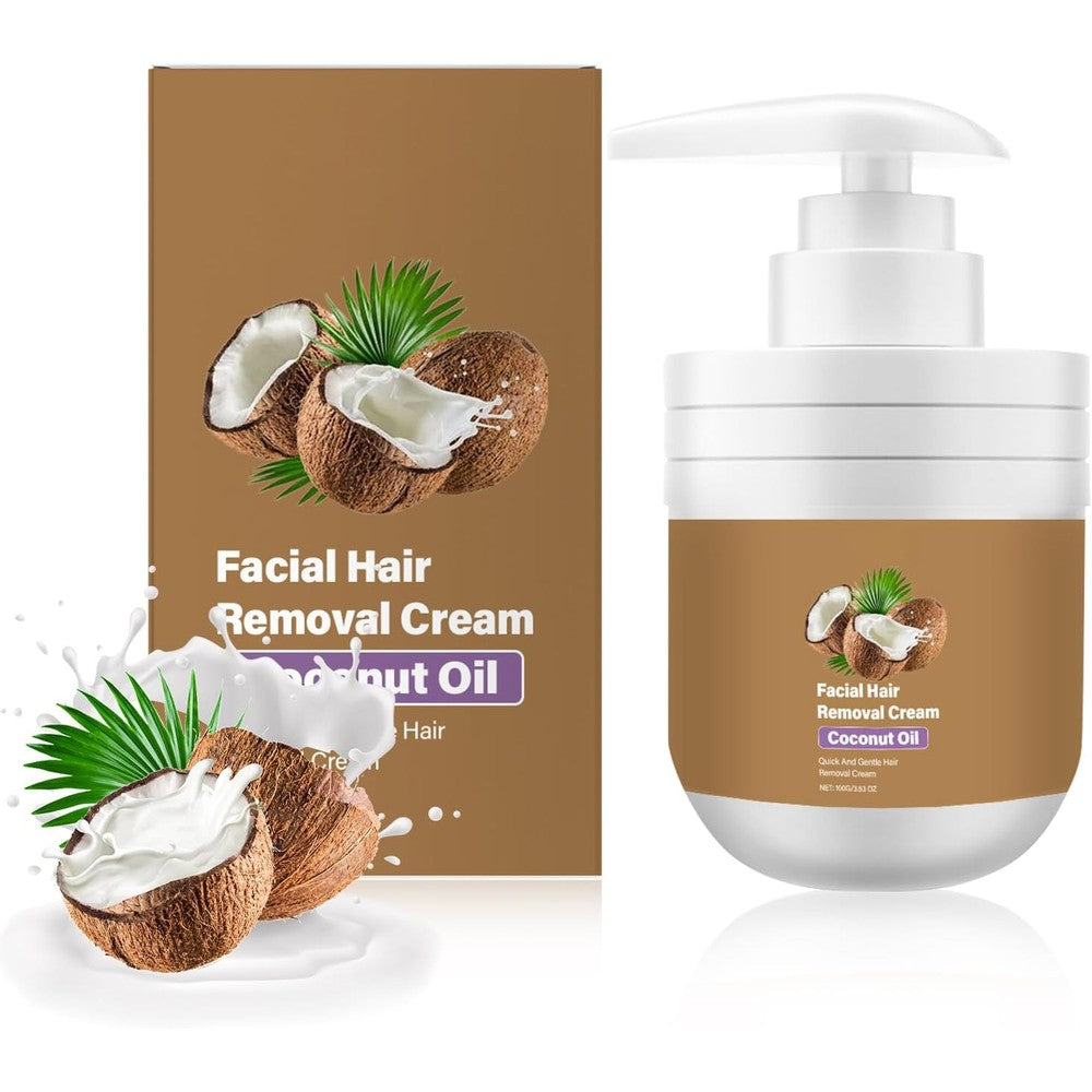 ROSINO Coconut Oil Facial Hair Removal Cream front view of the 100g tube packaging