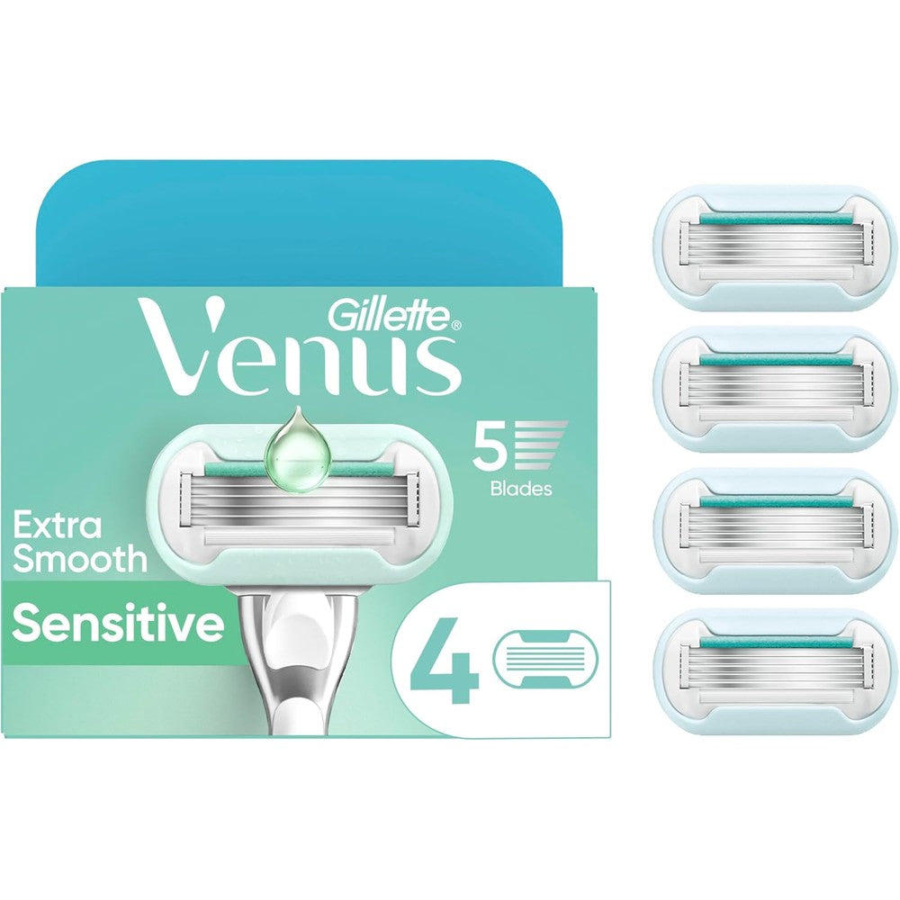Gillette Venus Deluxe Smooth Sensitive razor blade refills front packaging view