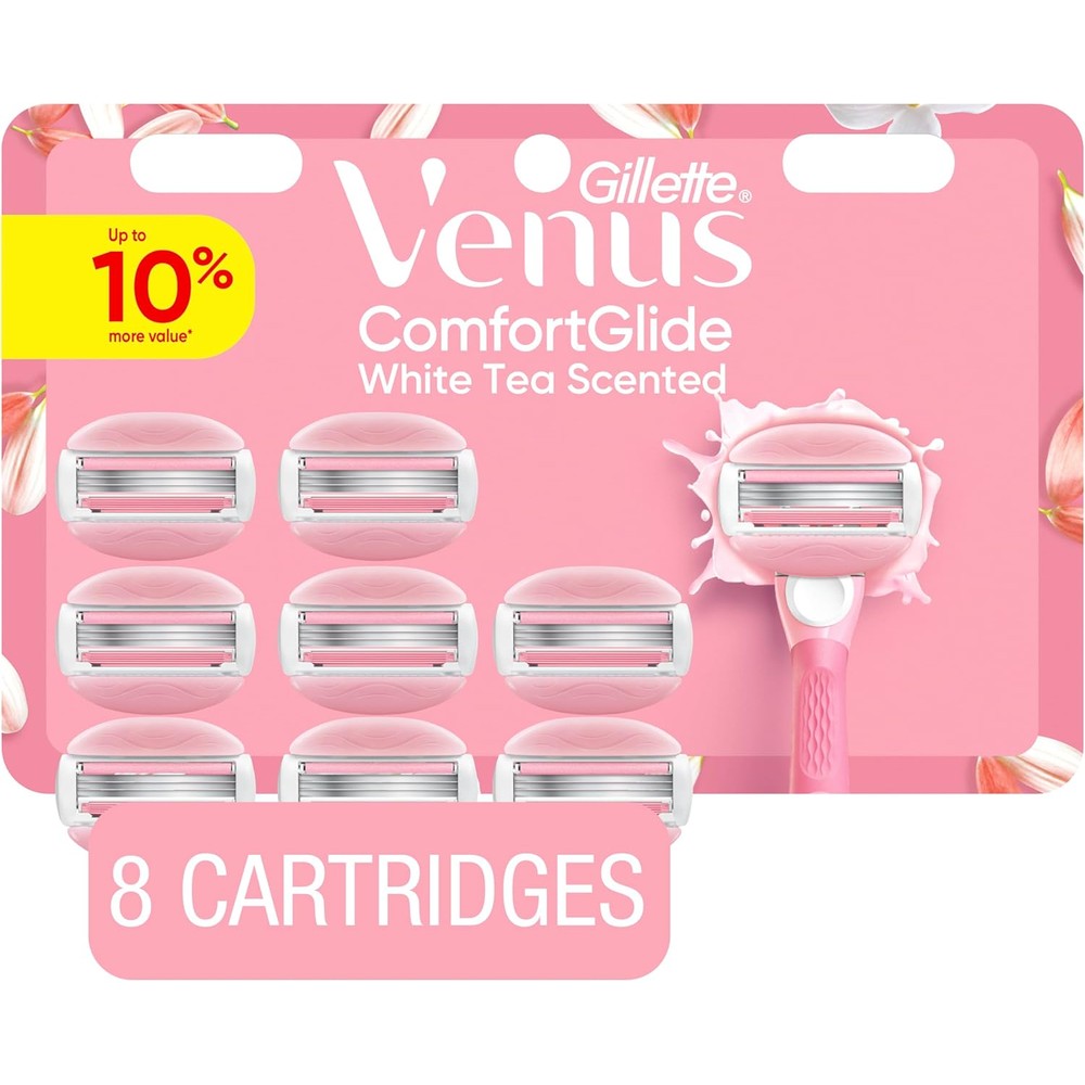 Gillette Venus ComfortGlide White Tea razor blades 8 count pack front view