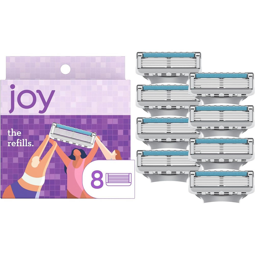 Joy Womens Five Bladed Razor Blade Refills Purple Eight Count Front Packaging