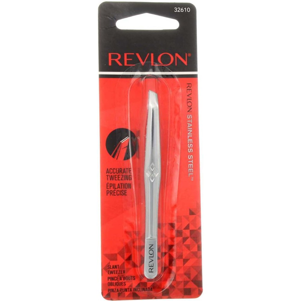 Revlon Stainless Steel Accurate Tweezing Pack of 2 front view showing precision slant tips