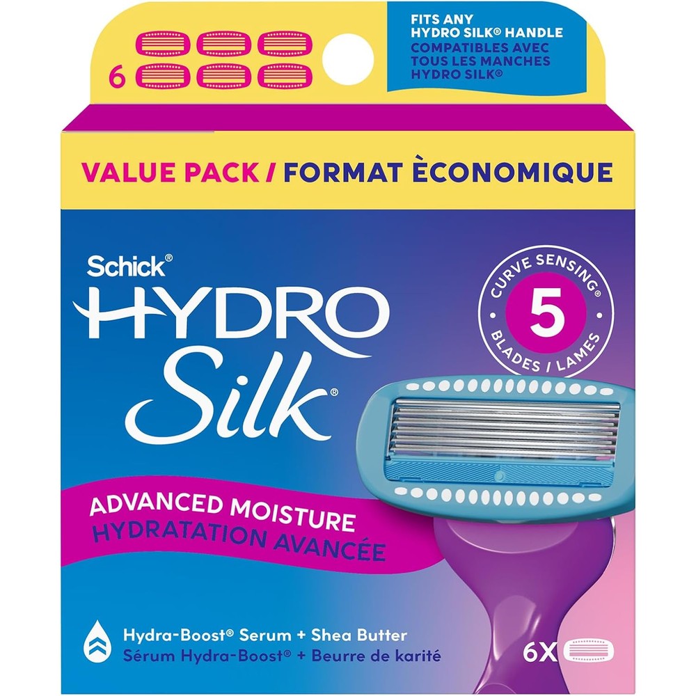 Schick Hydro Silk Moisture Razor Blade Refills 6 Count front view showing packaging