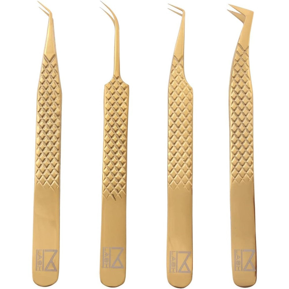 M LASH professional eyelash extension tweezers set front view gold premium lash tools