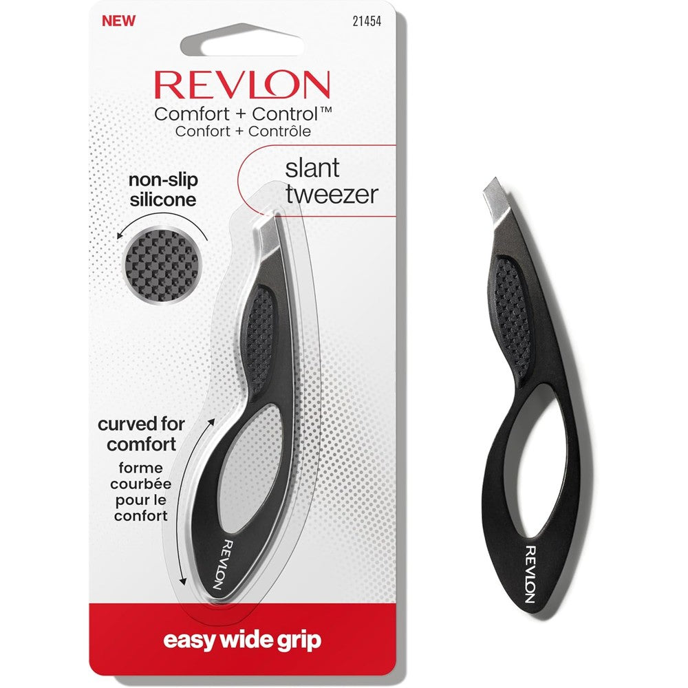 Revlon Comfort and Control Tweezer front view showing wide black silicone grip pads