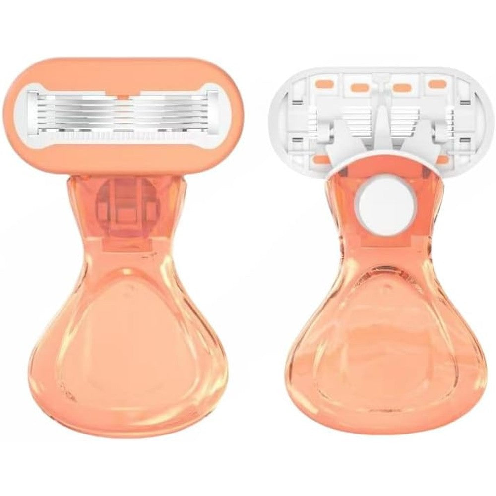 World Wide Villa womens short handle razor orange front view showing compact design