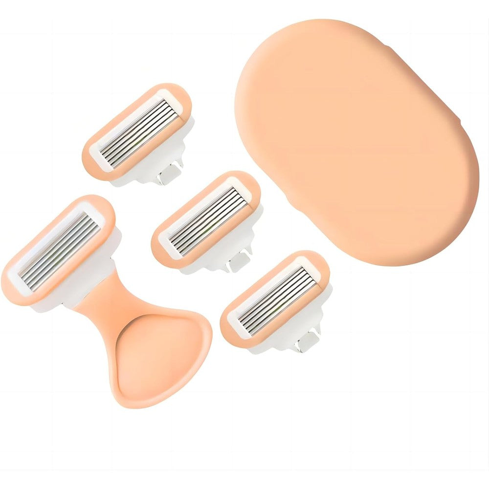 CBTLYSK women shaving razor set front view showing orange manual handle and stand