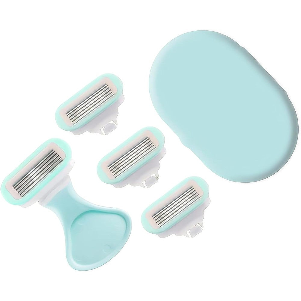 CBTLYSK women shaving razor set front view showing sky blue handle and aloe soap bar cartridge.