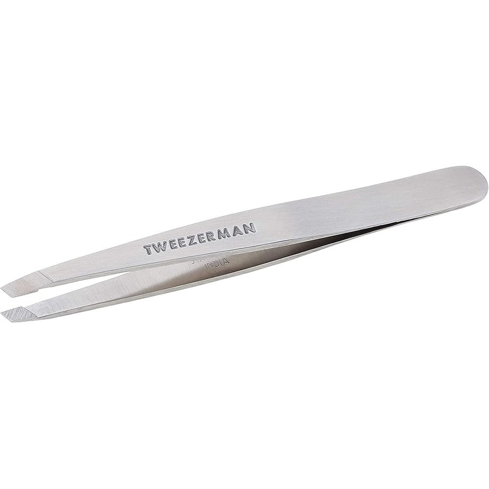Tweezerman Stainless Steel Slant Tweezer classic silver front view styling tool