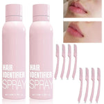 Cheferyn Hair Identifier Spray twin pack with four pink facial razors front view