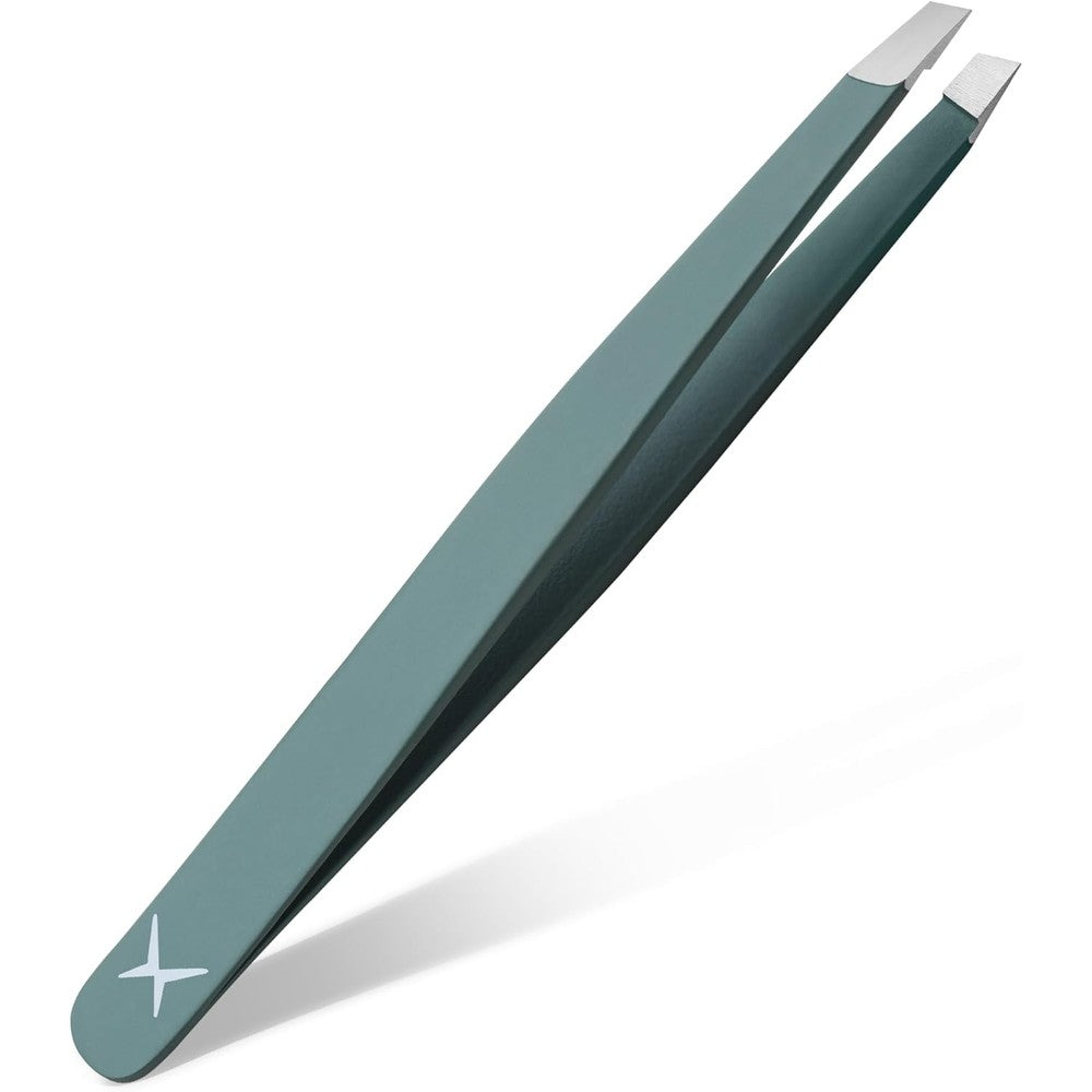 Aaasportx professional slant tip tweezers front view olive fog precision grooming tool