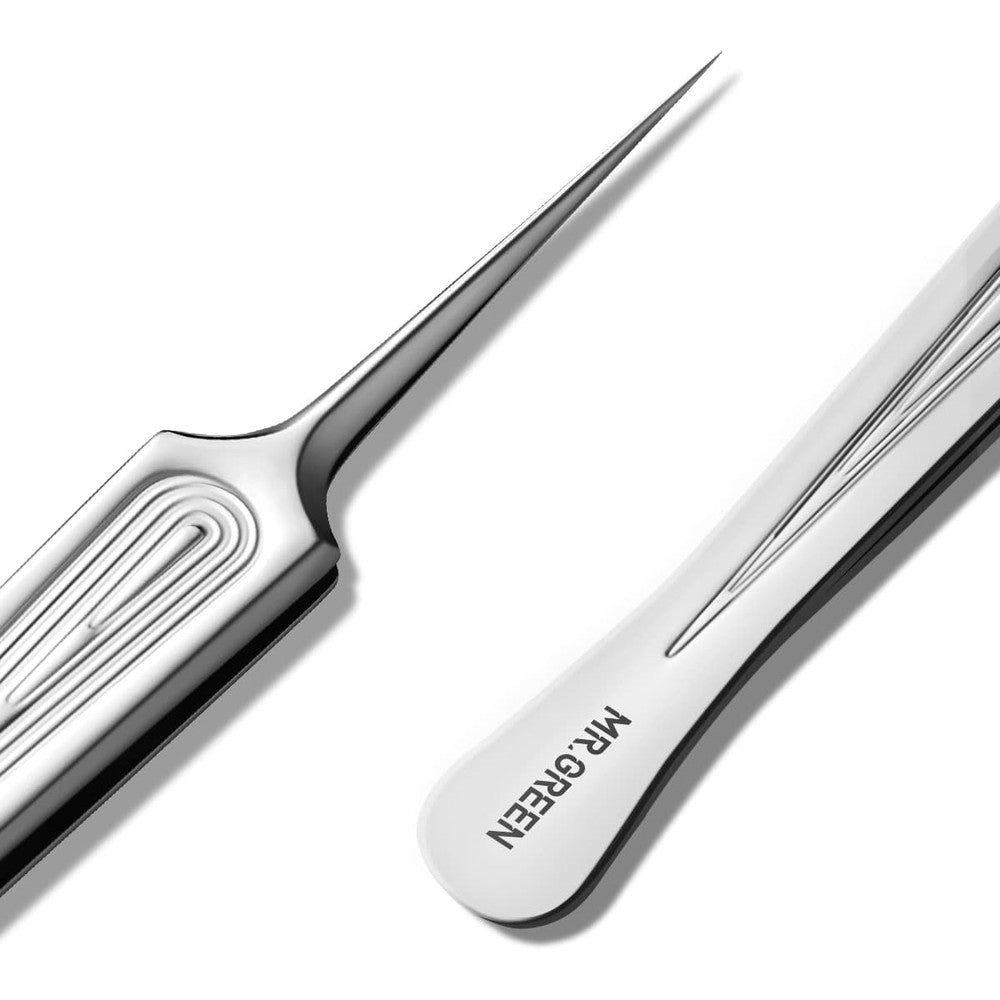 MR.GREEN needle nose pointed tips ingrown hair tweezers long front view