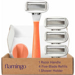 Flamingo Shaving Razor Set for Women in Papaya front view showcasing handle and refills