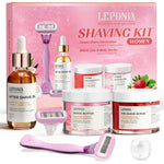 Leponix women complete shaving kit front view showcasing five piece strawberry vanilla set packaging