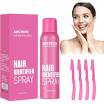 Arstech hair identifier spray front view with pink packaging and facial razors.