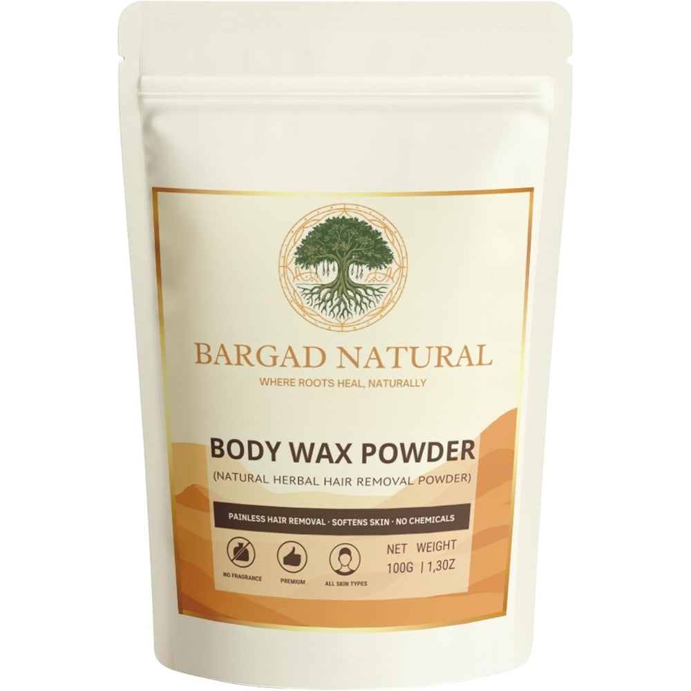 Bargad Natural Herbal Body Wax Powder front view pouch packaging for painless hair removal.
