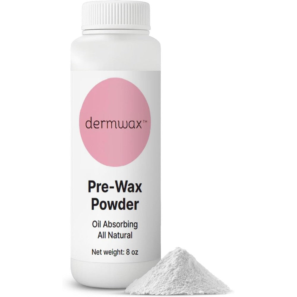 Dermwax Pre Wax Powder eight ounce front bottle view for professional skin preparation.